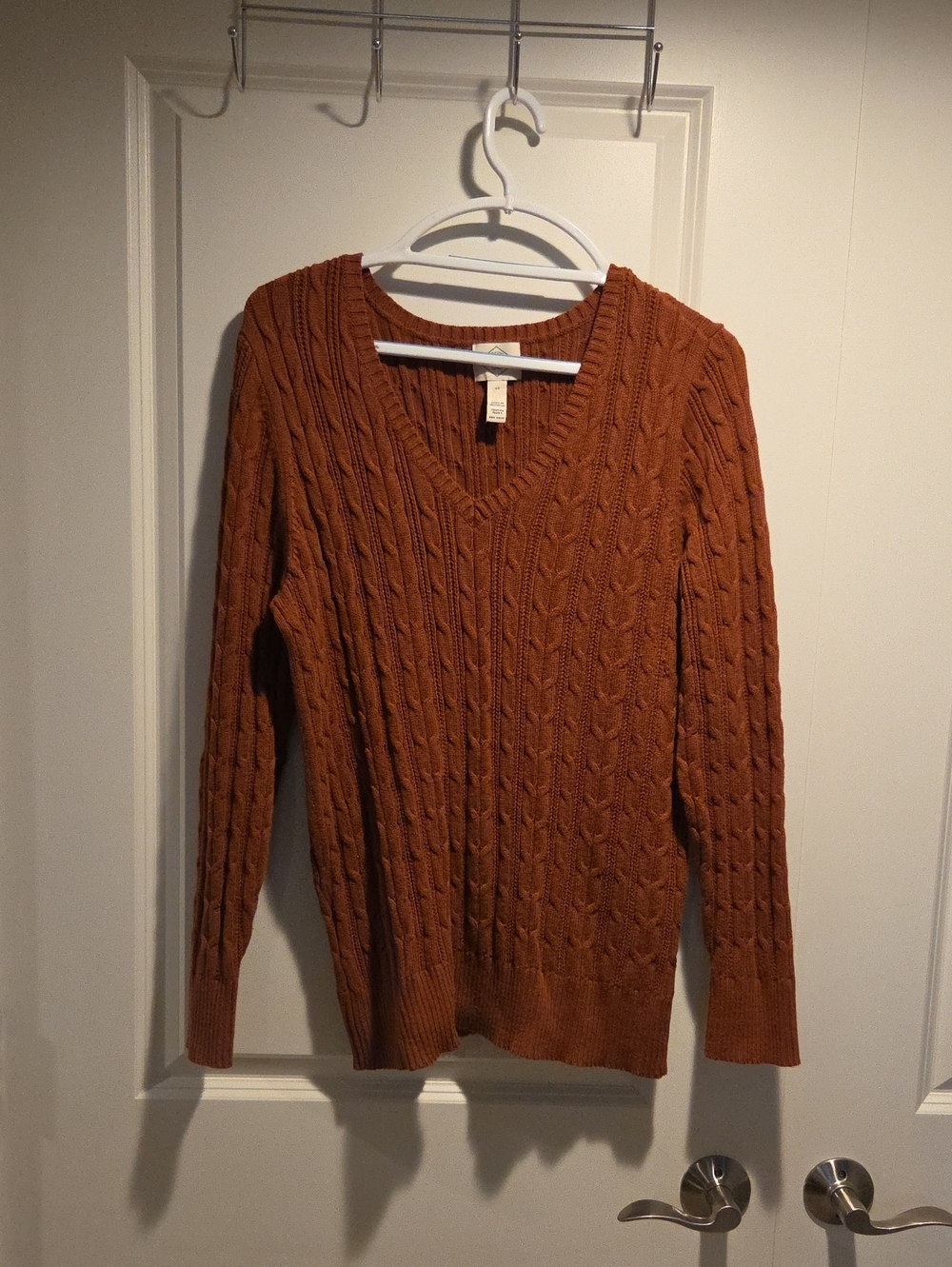St. John's Bay Cable Knit V-Neck Sweater in Rust Brown